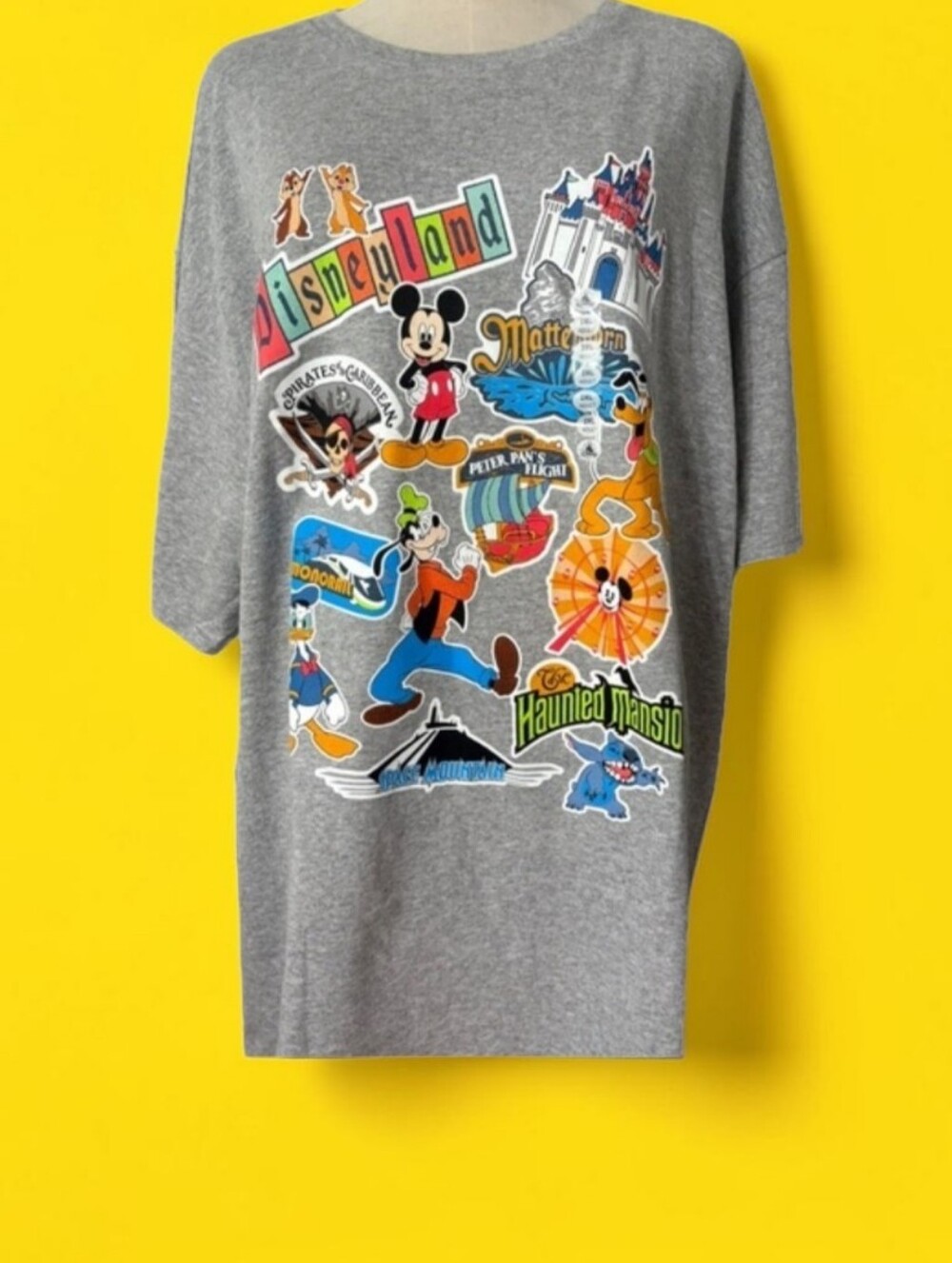 Disney Parks Resorts NWT Retro Sticker Collage Tee. Short Sleeves Gray - Picture 3 of 10